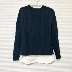 earth music&ecology ケーブル編みドッキングニット ネイビー