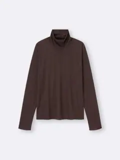 【美品】GU ソフトシアーハイネックT(長袖)+E ブラウン