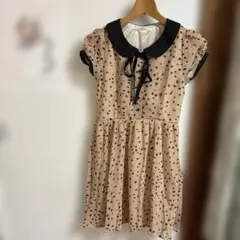ベージュハート柄半袖ワンピース S