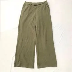 【ユニクロ】ワッフルワイドパンツ ストレート ウエストゴム 綿混 L