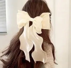 アイボリー 白 ホワイト シフォン リボン オーガンジー ふわふわ ヘアクリップ