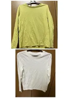 H&M 長袖カットソー 2枚 134/140 ホワイト・ライトグリーン