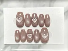 『サイズ変更可』　ネイルチップ　マグネット　ピンクベージュ　ハート