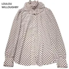 ルルウィルビー 美品 ドット柄 リボンボウタイ フリルネックブラウス シアー 2 ルルウィルビー 美品 ドット柄 リボンボウタイ フリルネックブラウス