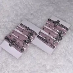 ネイルチップロングチップギャルゴテゴテ十字架ピンクグレーリボン地雷系量産型y2k