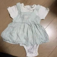 水色ストライプロンパース・カバーオール 70 Cottoli