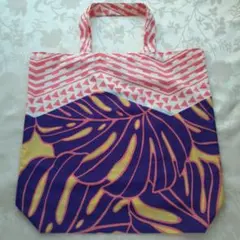 ハンドメイド エコバッグ ハワイアン モンステラ パープル&イエロー&ピンク