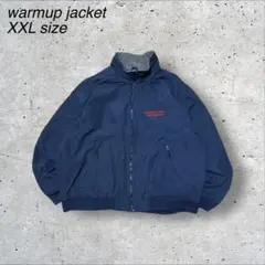 古着ビンテージウォームアップジャケットXXLネイビーナイロンフリース企業刺繍ロゴ