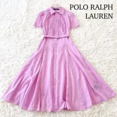ポロラルフローレン✨ピンタック シャツワンピース ロング ベルト ピンク M相当
