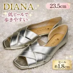 DIANA シルバー サンダル 23.5cm 低ヒール1.8cm クロス