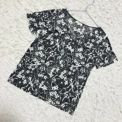 HushHusH✨良品　　Tシャツ　半袖　花柄　Vネック　グレー　コットン混