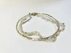 ビーズ2連 ブレスレット ゴールド×パステル【ハンドメイド】