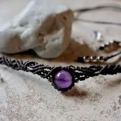 【2月誕生石】アメジスト マクラメネックレス 天然石 ハンドメイド 白地