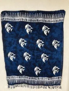 イルカプリント ネイビー コットン生地 フリンジ付き