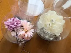 髪飾りセット ピンクと白の花