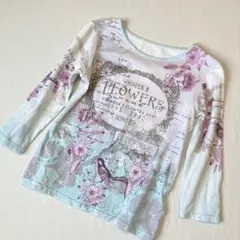 オットー/花と鳥のプリント /総柄/七分袖/派手目がお好きな方/Lサイズ