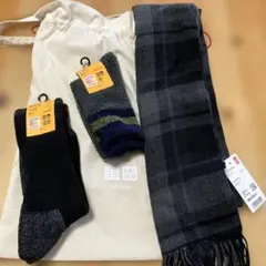 UNIQLO HEATTECH ブラックソックス 25-27cm &マフラー