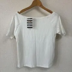 リブボートネックＴシャツ 白-M0005