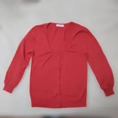 コーラルピンク Uネック ニットカーディガン