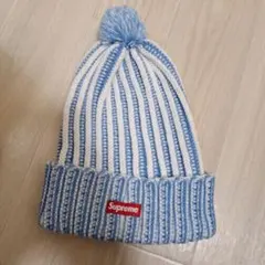 supreme シュプリーム ニット帽 ボンボン 水色ストライプ ビーニー