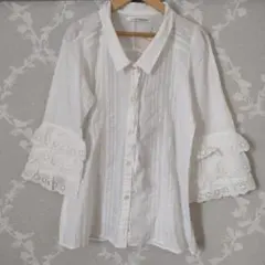 ホワイトコットンシャツ レース袖