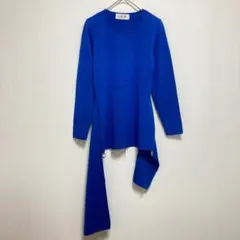 長袖ニットセーター Uネックトップス ブルー 青色 毛混 レディース 春秋