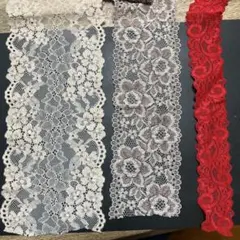 レース素材セット（ベージュ、グレー、赤、ピンク、白）