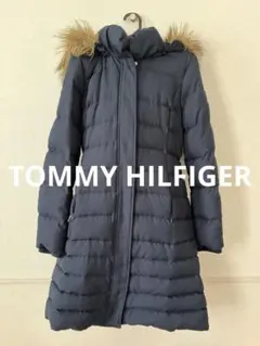 トミーフィルフィガー　ネイビー フード付き　ロングダウンジャケット
