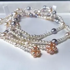 2連 デザイン マルチカラー 本真珠 ネックレス 3.1〜6.4㎜ M500