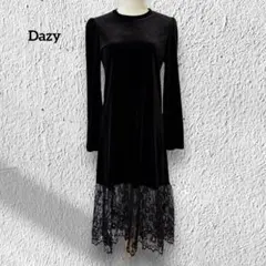 デイジー【S】ベロアワンピース 裾レース ブラック パーティー イベント