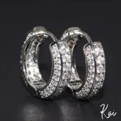 クリスタル装飾 シルバー フープピアス