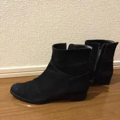 銀座かねまつ　黒スエードジッパー付きショートブーツ