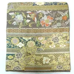 【美品】袋帯　六通柄　刺繍　金糸　鳳凰　華　茶系　着物　和装