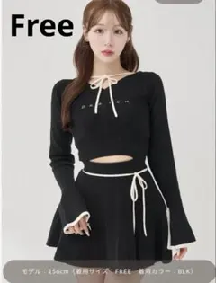 Darich ウエストオープンリボンデザインニットミニワンピース