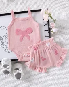ベビー服 リボン セットアップ 女の子 62-68 夏服 ロンパース ブルマ