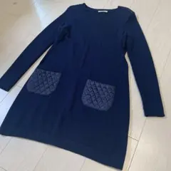 ニットワンピース ネイビー　ポケット付き　着痩せ　体型カバー　フリーサイズ
