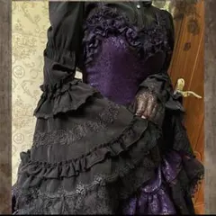 スタンドカラー姫袖 黒M 後ろ編み上げ 華ロリ ロリータ