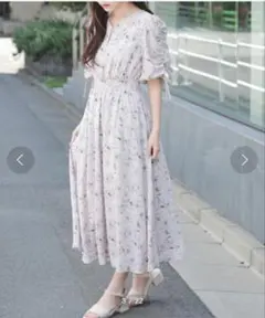 【美品】COLZA ハニーズ　ロングワンピース　花柄　パフスリーブ　薄ブルー　L