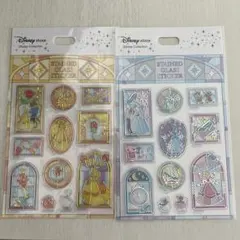 ディズニーストア　ステンドグラス風ステッカー　シンデレラ　美女と野獣　シール
