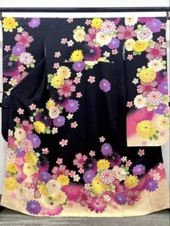 振袖 仮絵羽 銀通し 刺繍 大輪 正絹 未仕立て品 八掛付き MOK801