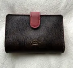 COACH 二つ折り財布 シグネチャー レッド×ブラウン レディース
