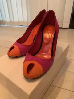 Sergio Rossi ピンクオレンジ オープントゥ ハイヒール