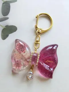 レジン ねこ チャーム ④パープル系ドライフラワー パール入り お花