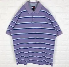 トミーヒルフィガー 半袖ポロシャツ 刺繍ワンポイントフラッグロゴ 鹿の子ボーダー