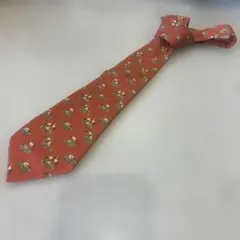 1258 HERMESコウノトリ柄 シルク赤ネクタイ
