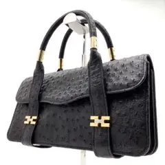 オーストリッチ　ハンドバッグ　ブラック　金金具