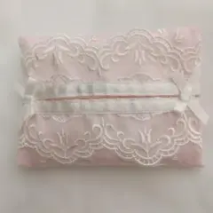 78,ポケットティッシュカバー、ピンクレース、ハンドメイド、チューリップ柄