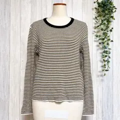 【GU】ボーダーニットトップス 薄手セーター 丸首 カジュアル