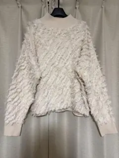 Ray BEAMS カット ジャカード フリンジ クルーネック ニット