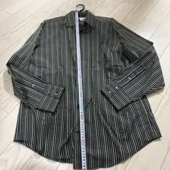 BANANA REPUBLIC黒と緑のストライプ 長袖シャツ M